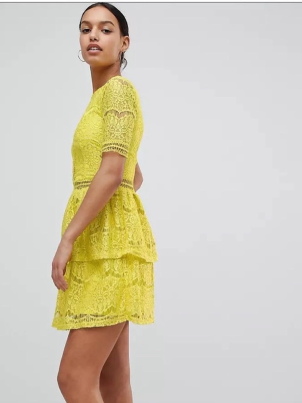 Missguided Neon Yellow Lace Layered Mini Dress